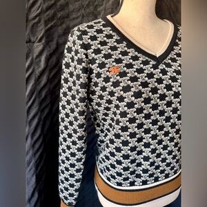Celine Black and White Logo V-Neck Sweater